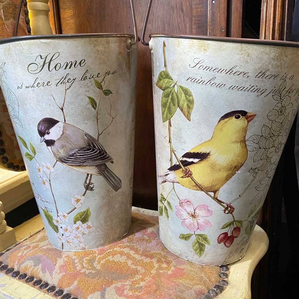 Set Of 2 Tin Bird Buckets